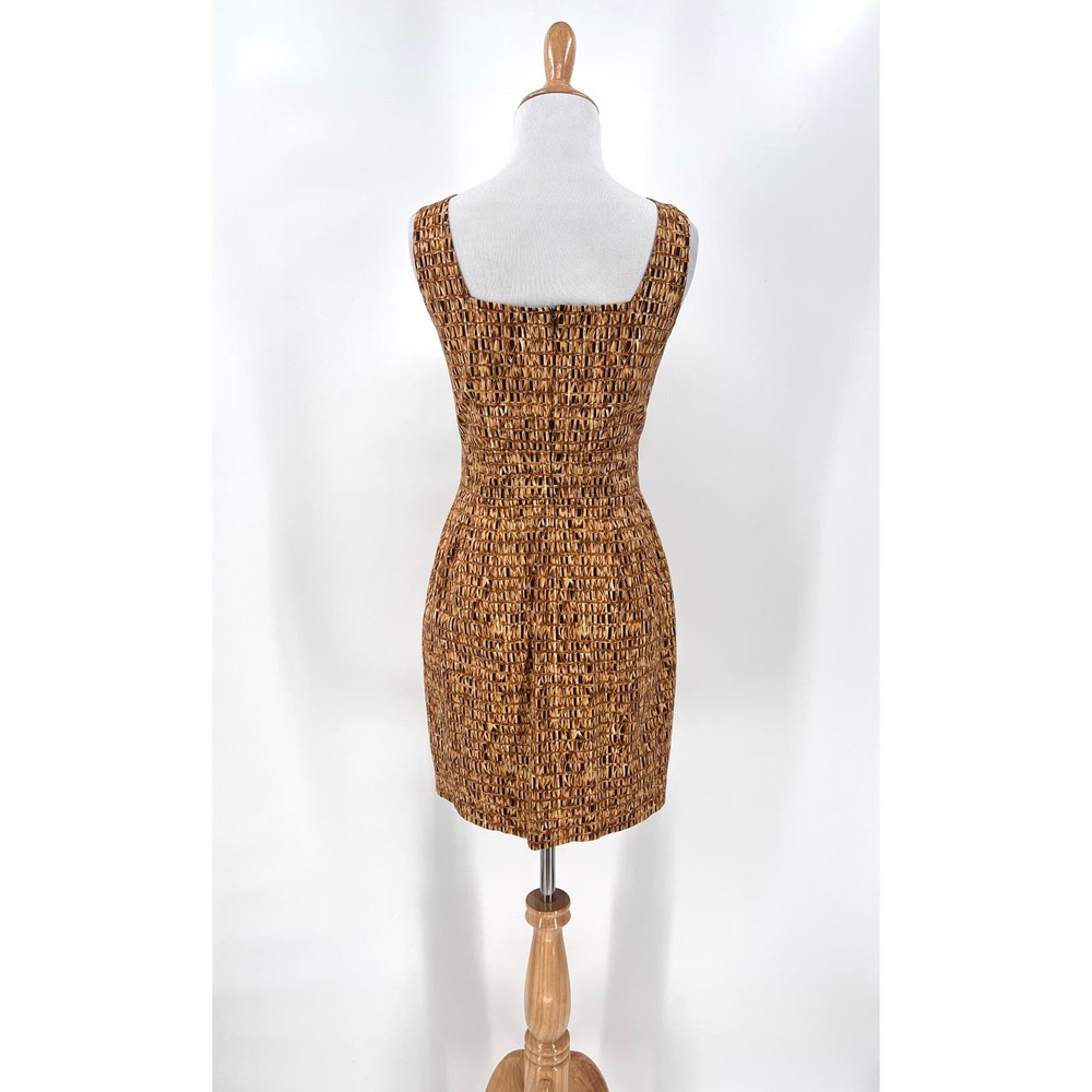 CHETTA B Vintage Dress Womens 4 Tan Brown Cotton Square Neck Sleeveless Sheath - Picture 2 of 16